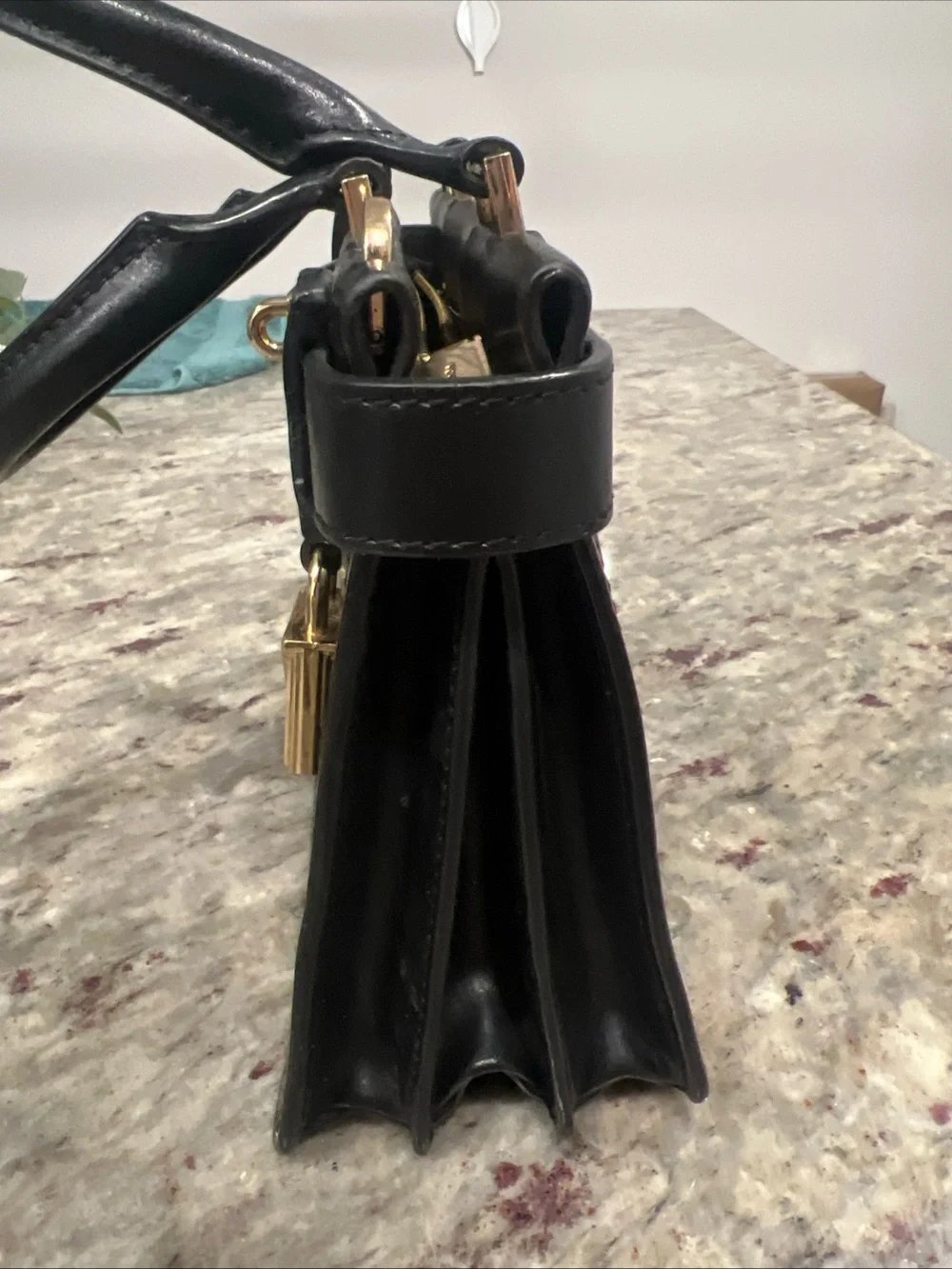 Michael Kors Black Leather Structured Satchel with Gold Hardware